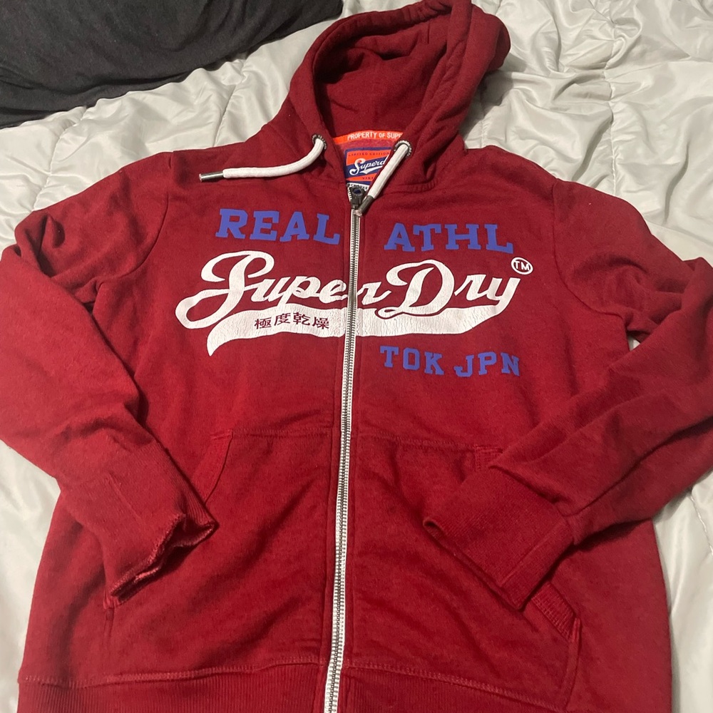 Superdry Zip Up Hoodie. Red and Blue L